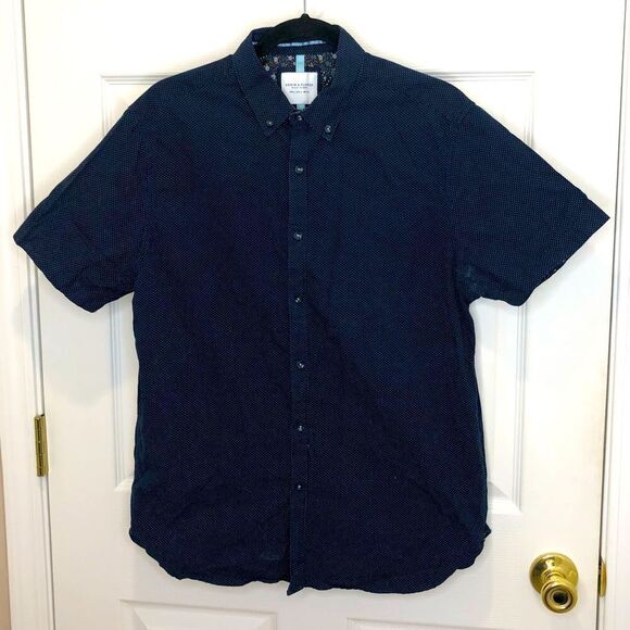 Denim & Flower Ricky Singh navy blue button up short sleeve collared shirt - Picture 1 of 14